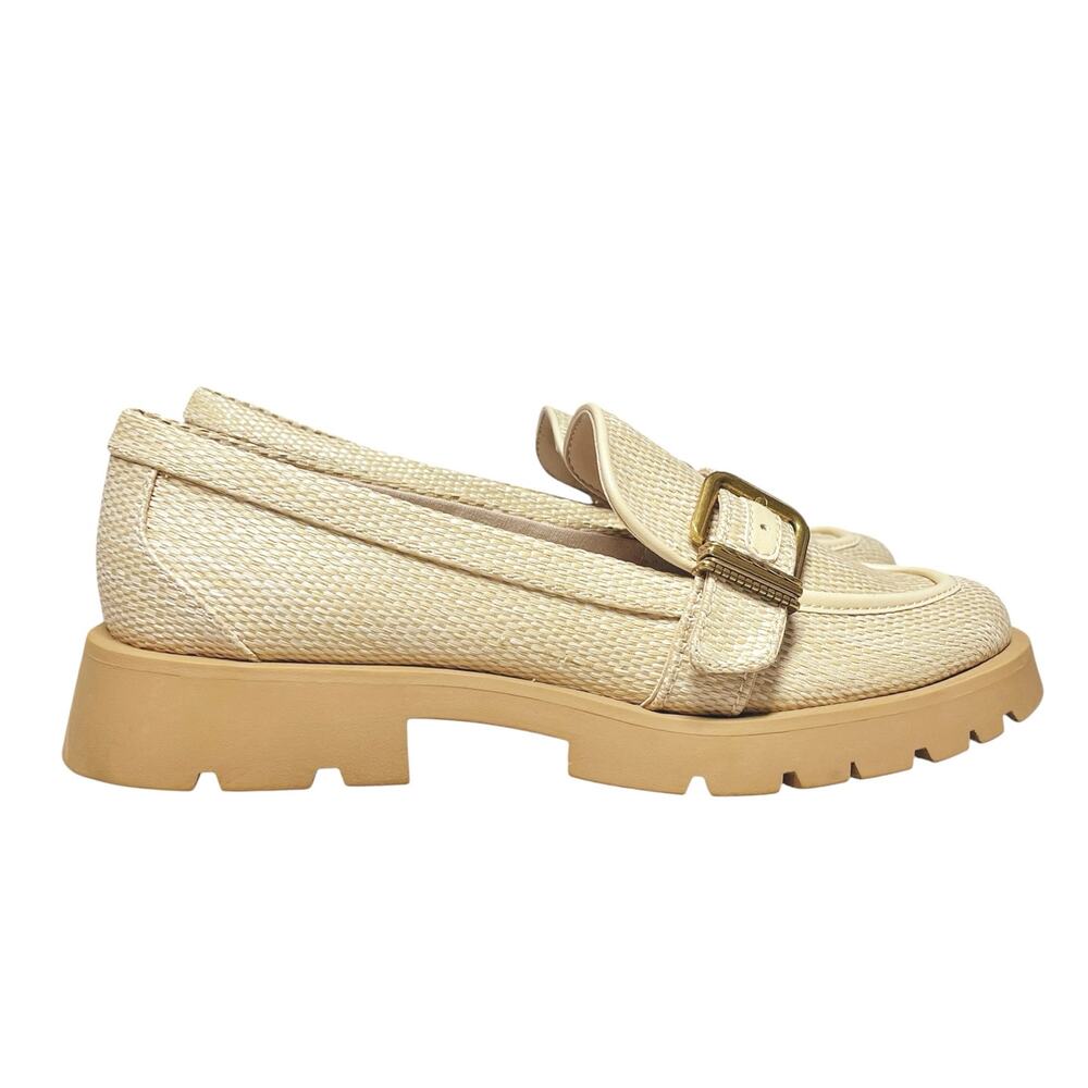 DOLCE VITA Ericka Raffia Lug Sole Buckle Strap Loafers in Honey Beige Size 9